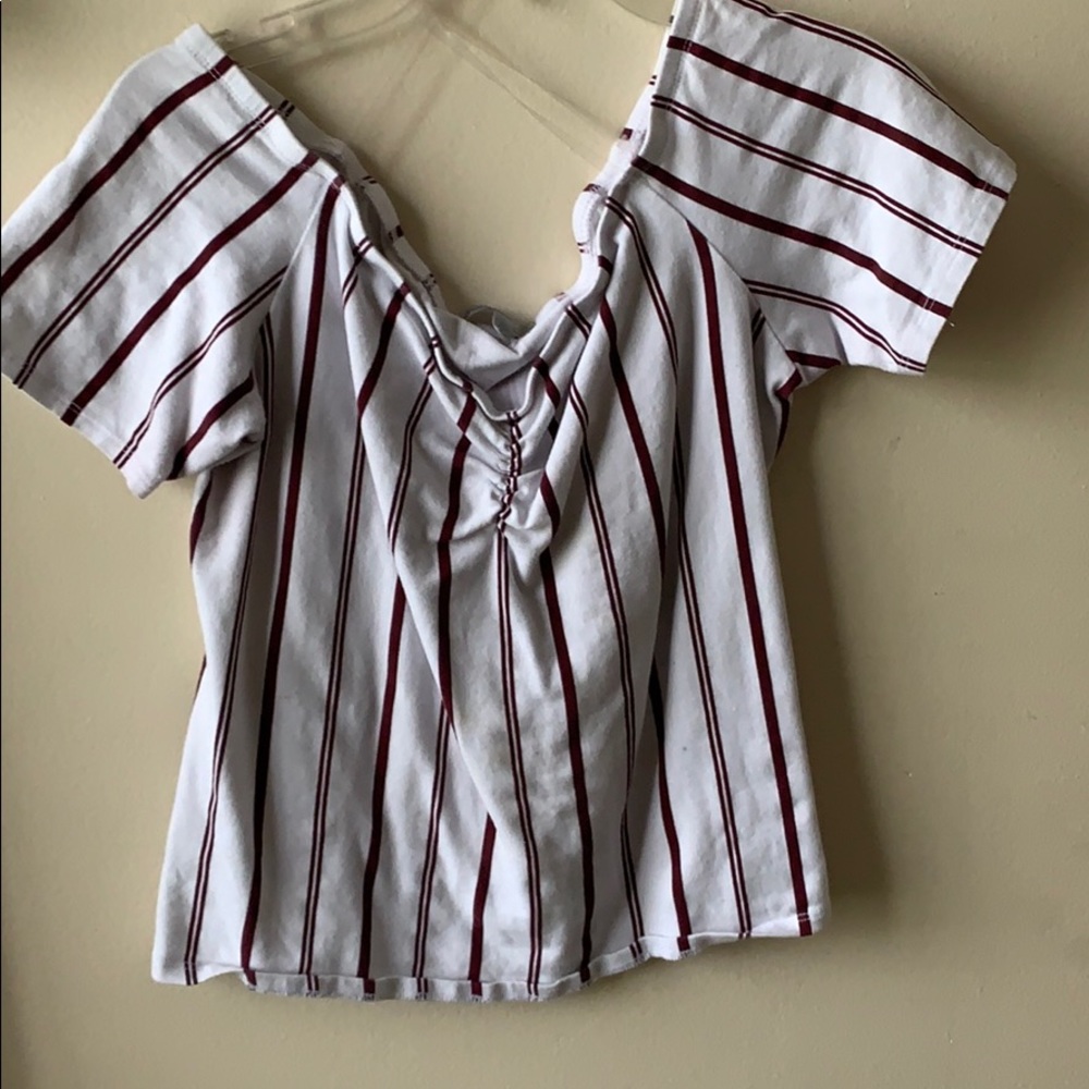 White & maroon strip crop top